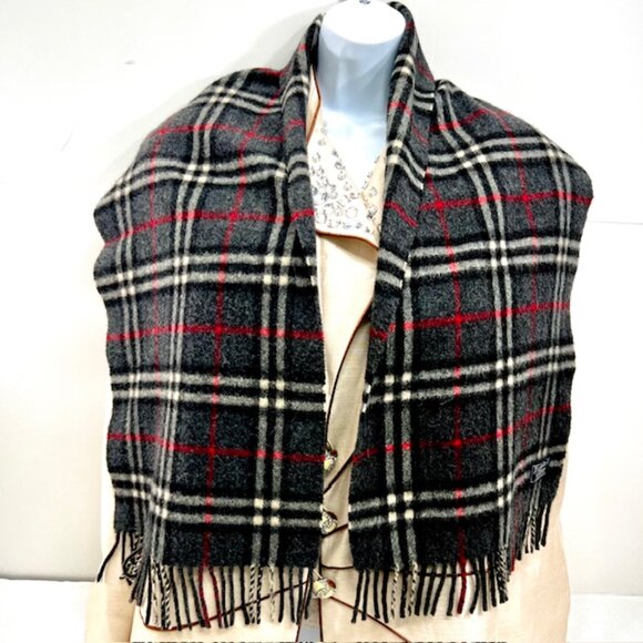 Vintage-Burberrys of London Men/Women   100% Cashmere Black Gray Paid 56"x12" (3 - Picture 6 of 10